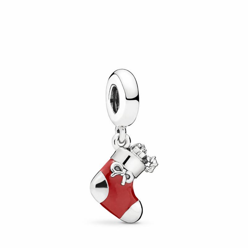 Pandora Festive Stocking Dangle Charm - Sterling Silver/Enamel/Red - Canada | ID6167IF